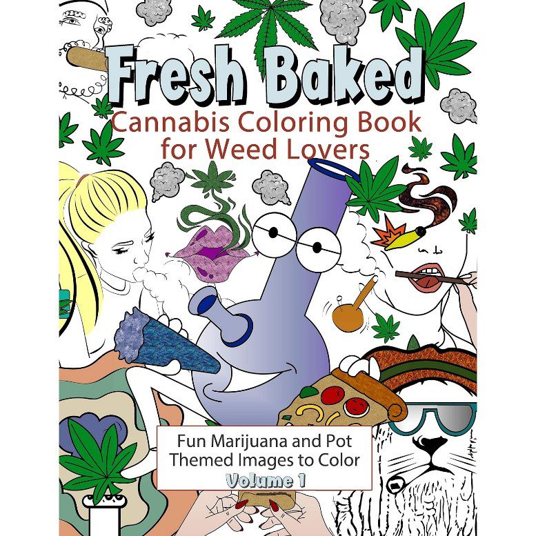 Fresh baked stoner coloring book for weed lovers. The cover has a bong smoking a jay.  